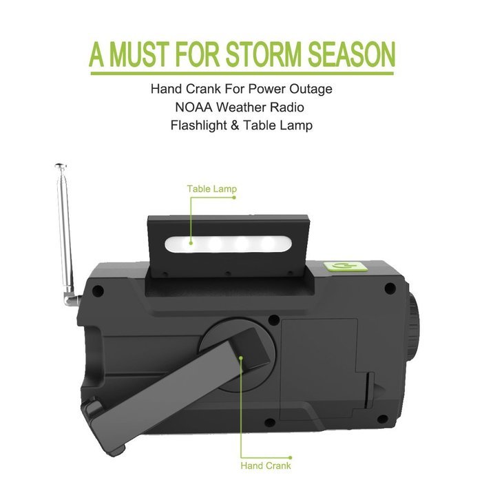 RunningSnail Solar Crank NOAA Weather Radio For Emergency, with 2000mAh Power Bank, Flashlight and Reading Lamp