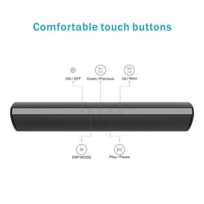 KZY TWS(True Wireless Stereo) Mini Soundbar with 3 Sound Effects, 66-Foot Bluetooth Range & Touch Keys Blutooth...