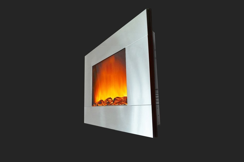 Golden Vantage GV-510GL 35" Modern Stainless Panel Electric Fireplace Heater Wall Mount with Remote Control N8