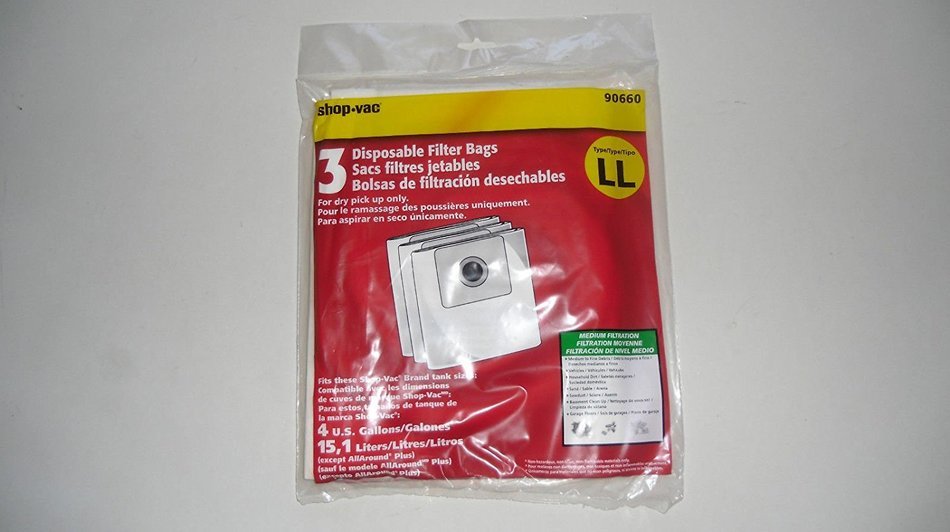 Shop Vacuum Cleaner 4 Gallons, 15,1 Liters Type Ll Bags Part # 90660 (3 in Pack) N2
