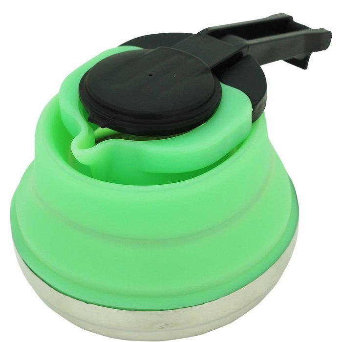 Portable Foldable Outdoor Kettle For Camping Cooking Baking Green Silicone + Stainless N2