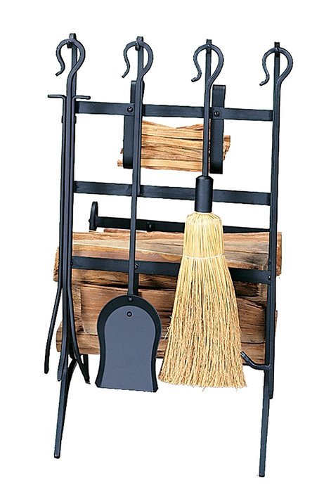 UniFlame Black Log and Kindling Rack with Fire Tools