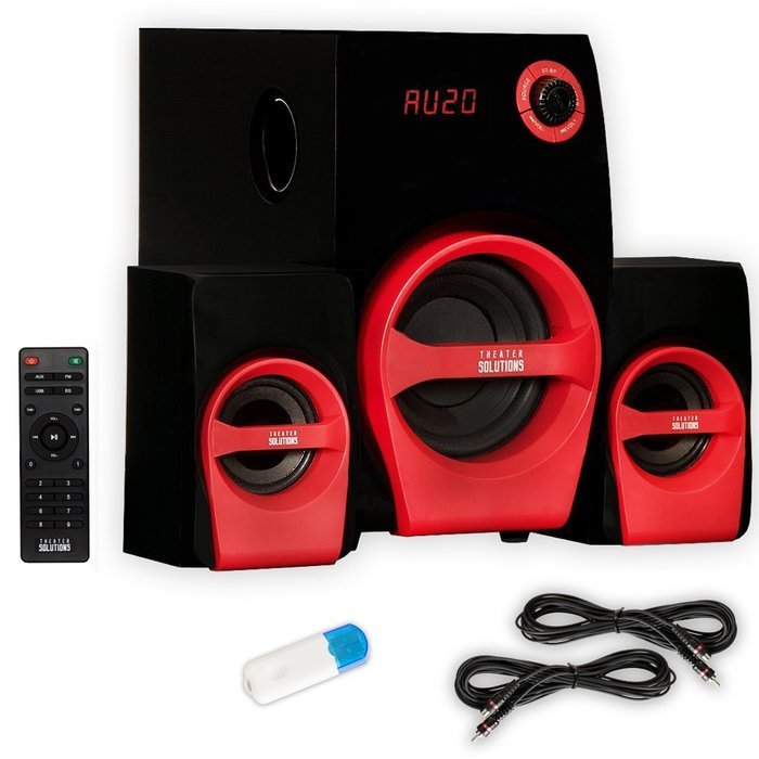 Theater Solutions TS215 Home 2.1 Speaker System with Bluetooth FM Tuner USB and 2 Ext. Cables