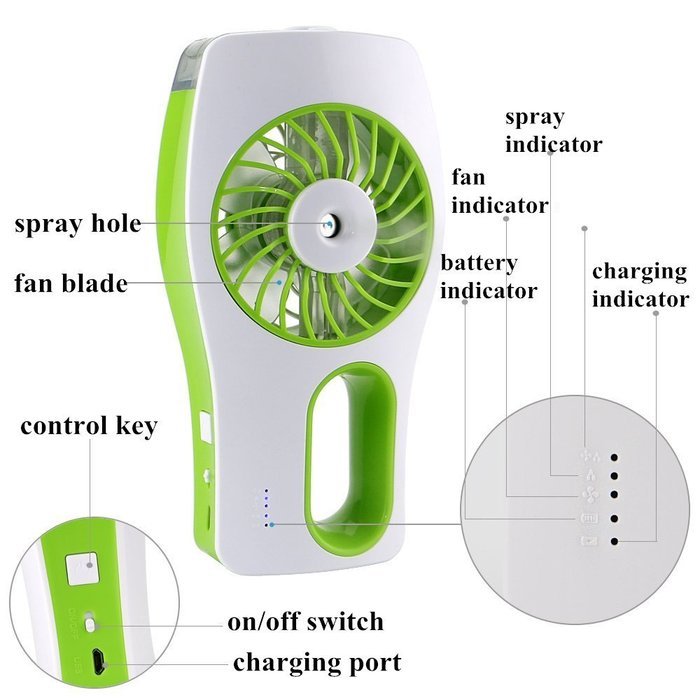 ETONG USB Misting Fan Portable Humidifier Fan Rechargeable Misting Fan Handheld Personal Cooling Mist Humidifier... N4