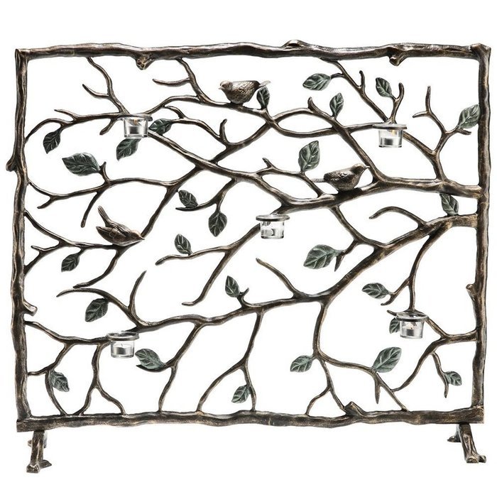 MutterMui Bird & Branch Leaf Votive Candleholder Fireplace Screen Bronze Finish 32.5inches H N2