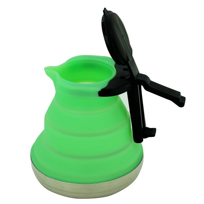 Portable Foldable Outdoor Kettle For Camping Cooking Baking Green Silicone + Stainless N3