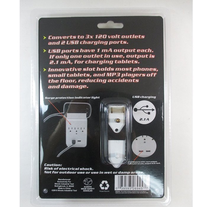 1Pc 3 Outlet Surge Protector Wall Tap 2 Dual USB Charging Station 2.1 A Ports !