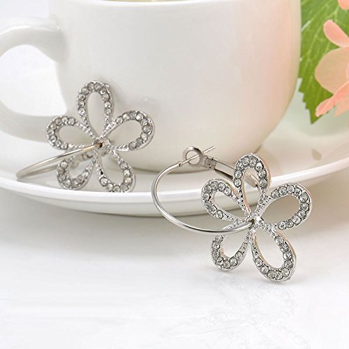 Women Elegant Silver Plated Crystal Rhinestone Flower Stud Earrings Hoop Jewelry N2