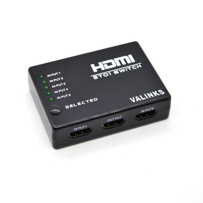 Valinks(TM) HDMI Switcher 5 Input 1 Output with IR, Remote control HDMI Switch, Supports 4K x 2K, 3D, 1080P, HDCP