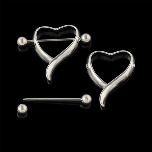 Ideal 2PCS Surgical Steel Love Heart Nipple Shield Bar Ring Body Piercing N4