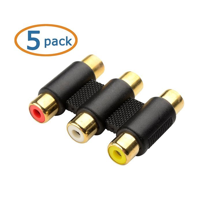 Cable Matters 5-Pack, Gold Plated 3-RCA Coupler N16