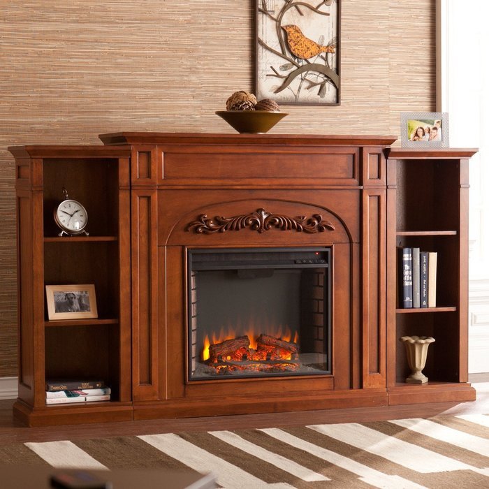Grandmasters 42" Bookcase Electric Fireplace with Classic brick style interior, offers 6 fixed shelves, Child... N5