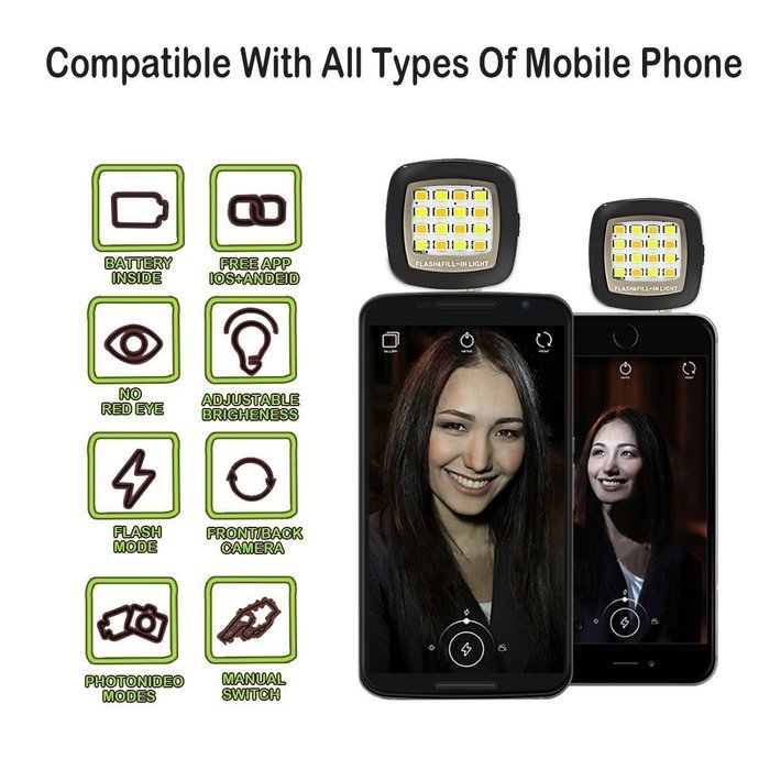 Asstar Universal Portable Mini 16 LED Night Using Selfie Enhancing Dimmable Flash Cellphone Camera Flash Fill-in... N3