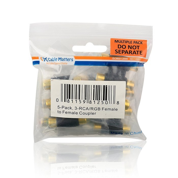 Cable Matters 5-Pack, Gold Plated 3-RCA Coupler N27