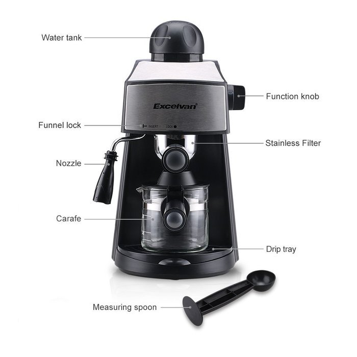 Excelvan CM6812 800W Mini Stainless Steel Coffeemaker Espresso Machine Steam Espresso Cappuccino Maker(4 Cup,3.5... N4