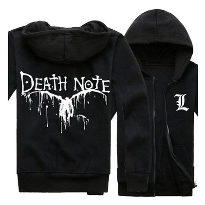 DEATH NOTE Lawliet Logo Print Long Sleeve Hoodies Coat Cosplay Grey XL