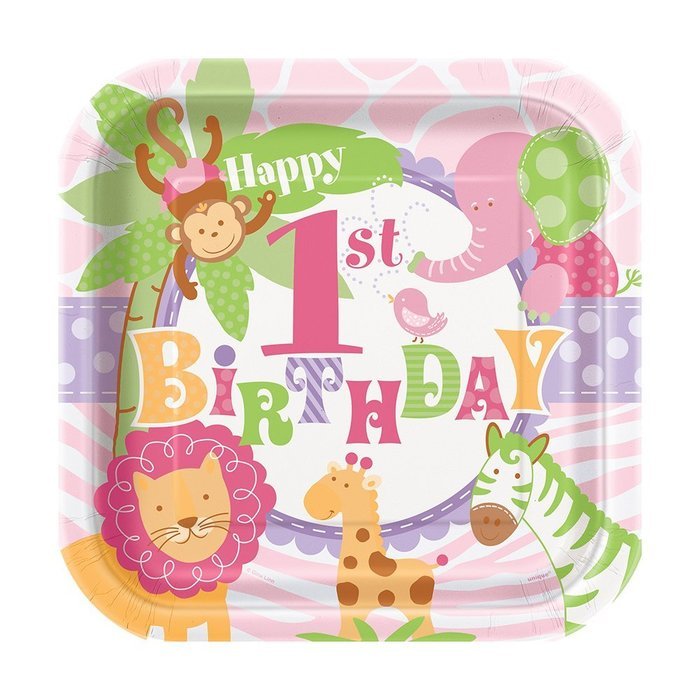 Pink Safari First Birthday Party Blowers, 8ct N13