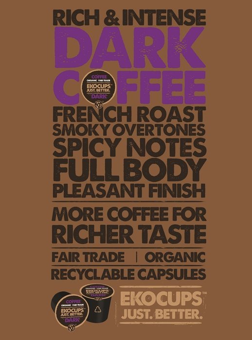 EKOCUPS Artisan Organic Dark Coffee, Dark Roast, in Recyclable Single Serve Cups for Keurig K-cup Brewers, 40...