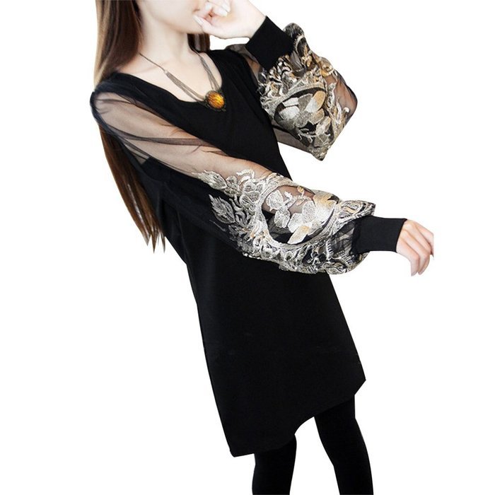 Spritech(TM) Fashion Women's Scoop Neck Long Vintage Puff Sleeve Slim Retro Dress White XXL N3