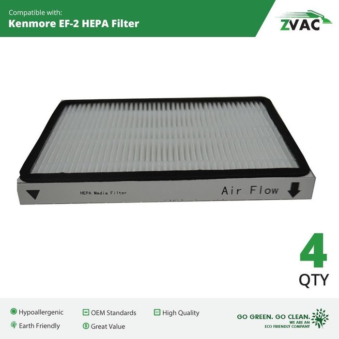 4 Kenmore EF2 /EF-2 HEPA Filters Replace Part # 86880, 610445 Fits Many Kenmore Ultra Care and Whispertone By... N3