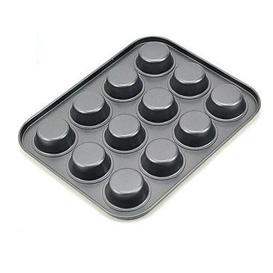 BST Cake Pan 12 Cups Round Muffin Pan, L 26cm x W 20.5cm x H 2cm, Non-sticked Coated