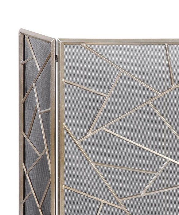 MutterMui Modern Geometric Abstract Fireplace Fire Screen Antiqued Silver Iron Metal 51 inches W N3