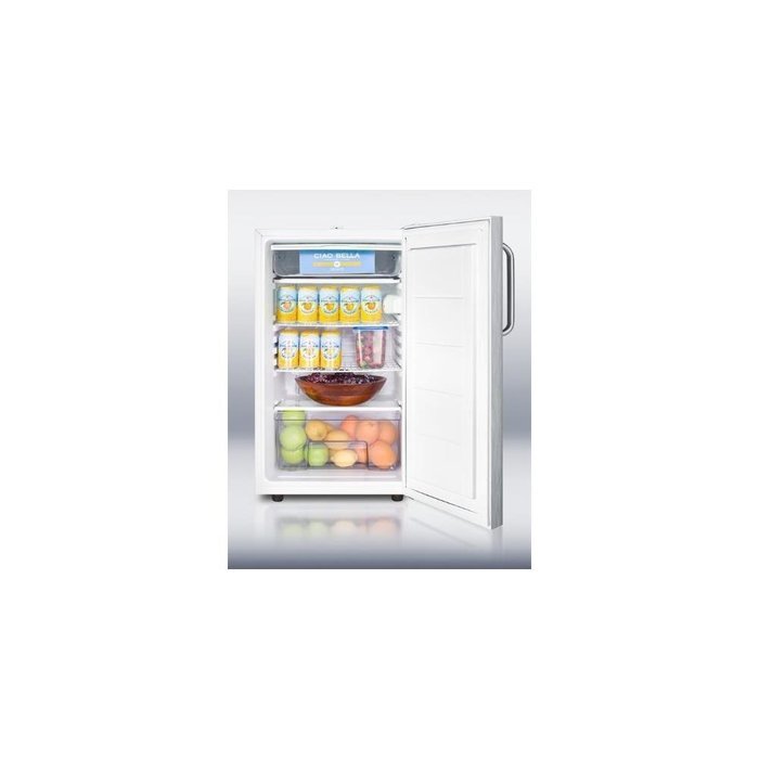 Summit CM411L7SSTB: Commercially listed 20" wide counter height refrigerator-freezer with a lock, stainless steel...