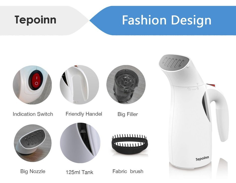 Tepoinn Home and Travel Garment Steamer, Global Voltage, 400W Lightweight Portable Handheld Mini, Ultra Fast Heat-up... N15
