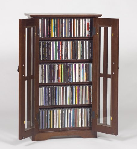 Leslie Dame M-190W Wall Mounted Mission Style Media Storage Cabinet, Walnut