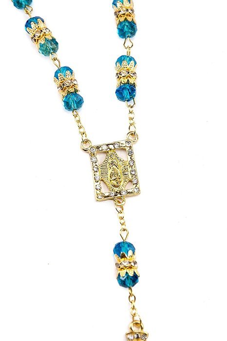 Turquoise Crystal Zircon Gold Color Beads Car Rearview Mirror Rosary (Jerusalem) N3