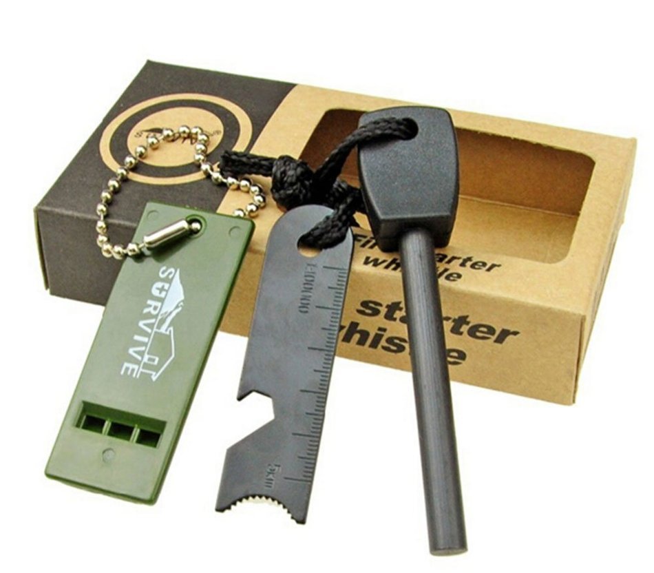 DOGOO Fire Starter with Handle and Steel Scraper & Ruler & Bottle Opener N2