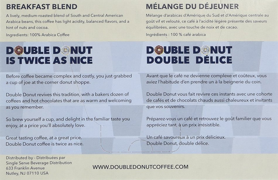 Double Donut Breakfast Blend Coffee, in Recyclable Single Serve Cups for Keurig K-Cup Brewers, 24 Count N6