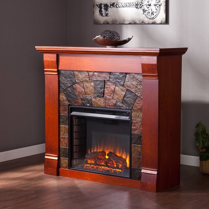 Electric Fireplace Heater Remote Control Adjustable Heat Free Standing 1500w Mahogany Brick Style
