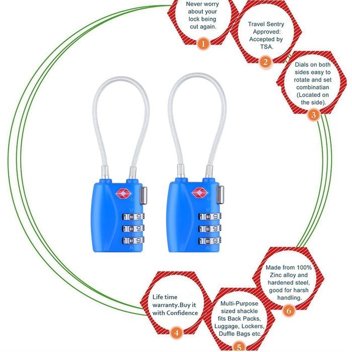HT Luggage Locks Combination Password Locks Padlocks TSA Approved 3-Digit 4-Pack (Four Color) N21