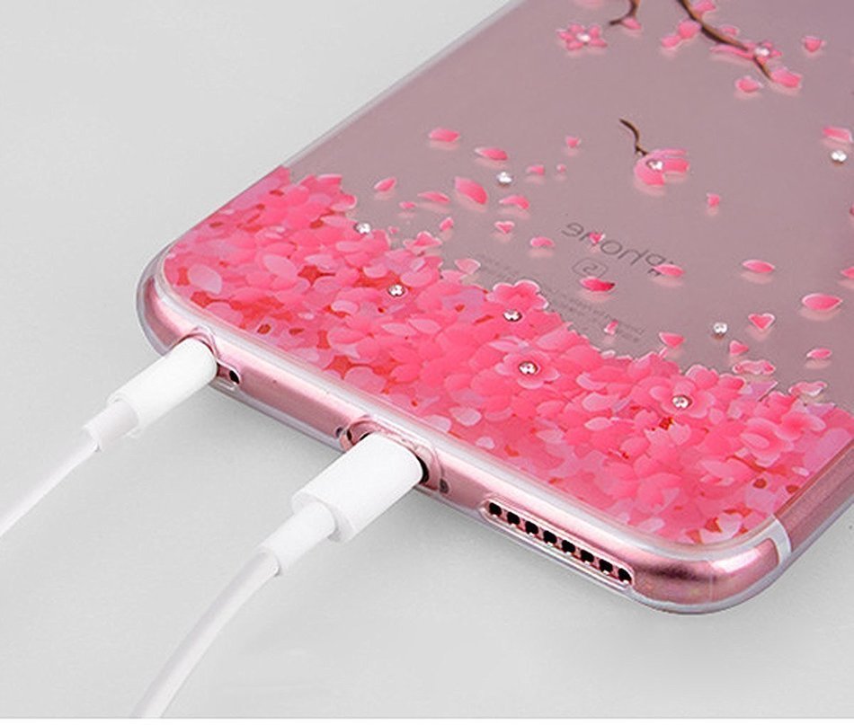 iPhone 5S Case, iPhone SE Case, PHEZEN Clear Soft TPU Protective Case Back Cover with Beautiful Cherry Blossom... N12