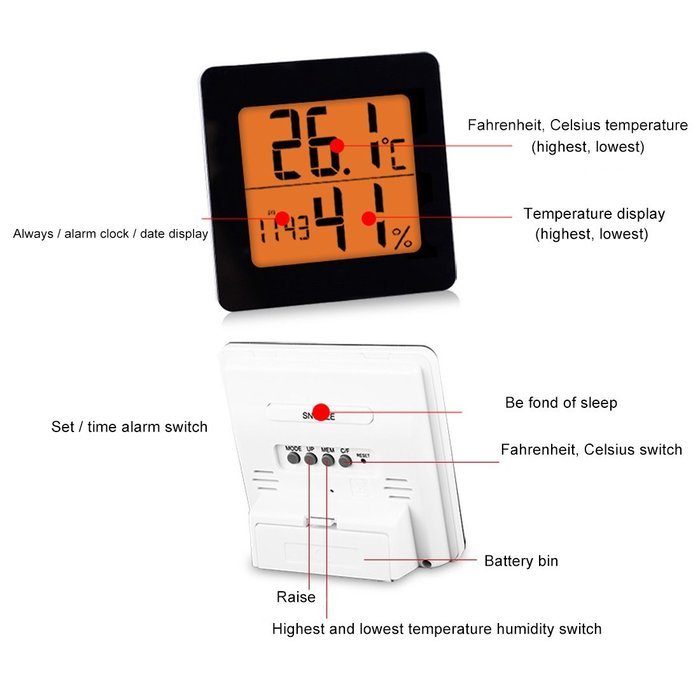 DAN SPEED High accuracy LCD Digital Thermometer Hygrometer Indoor Electronic Temperature Humidity Meter Clock... N12
