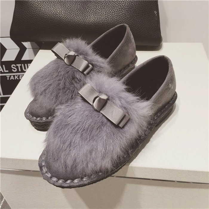 Spritech(TM) Women's Winter Flat Fur Warm Cute Bowknot Ankle Shoes with Beaver Rabbit Fur Hair Trim Leopard N4