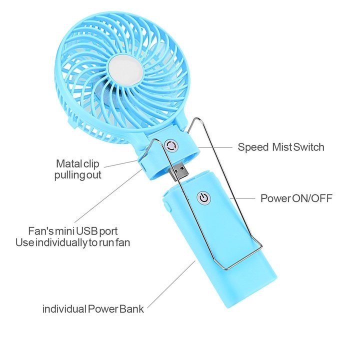 DOIOWN Handheld Portable Table Mini Fan Battery Rechargeable (Blue) N17