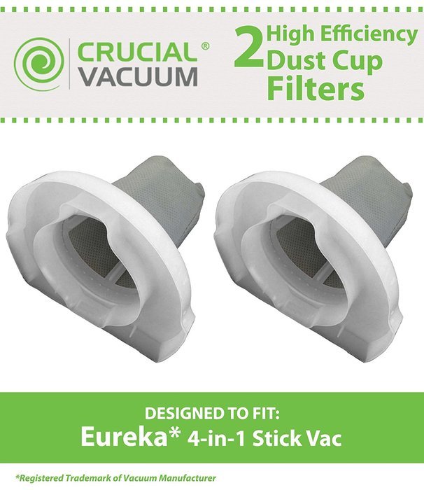 2 Eureka Stick Vac Dust Cup Filters, Part # 60796, Designed & Engineered by Crucial Vacuum N2