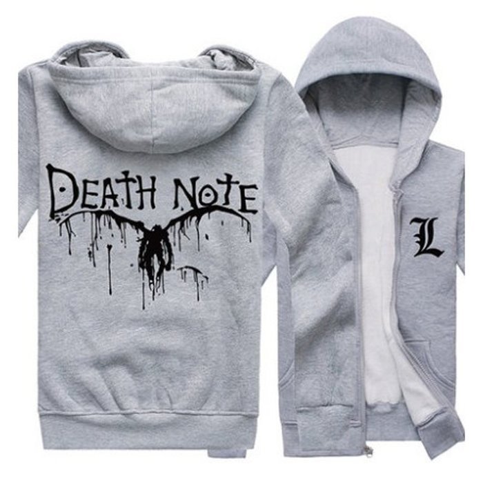 DEATH NOTE Lawliet Logo Print Long Sleeve Hoodies Coat Cosplay Grey XL N2