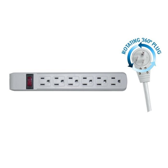 eDragon Surge Protector, Flat Rotating Plug, 6 Outlet, Black Horizontal Outlets, Plastic, Power Cord 4 Feet, Computer... N2
