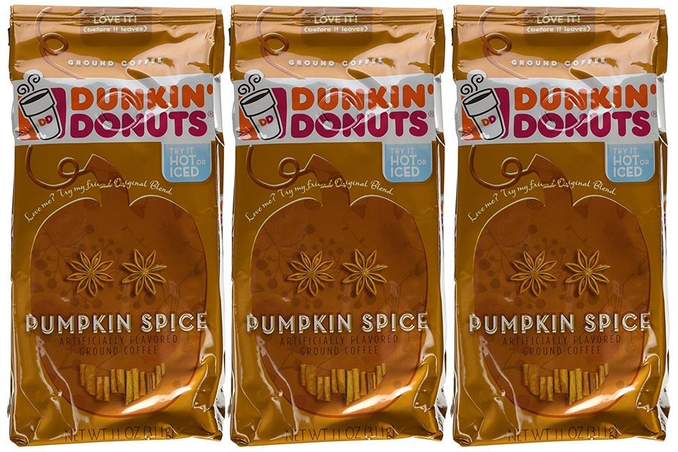 Dunkin Donuts Ground Coffee, Pumpkin Spice, 11 Ounce(Pack of 3)