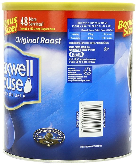 Maxwell House Ground Coffee Canister, Wake Up Roast, 30.65 Ounce N37