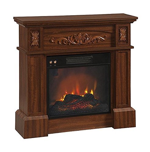 Electric Fireplace Heater Etched Wood Walnut Flame Option Adjustable Imported N2