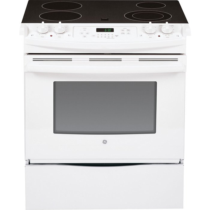 GE JS630DFWW 30" White Electric Slide-In Smoothtop Range
