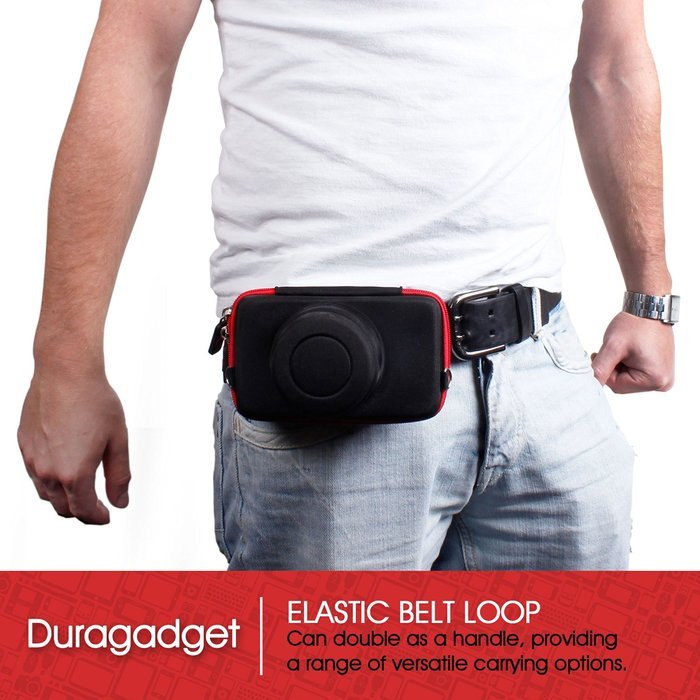 DURAGADGET Executive Black and Red Rigid Protective Case with Elastic Belt Loop Exclusively for Olympus PEN EP5...
