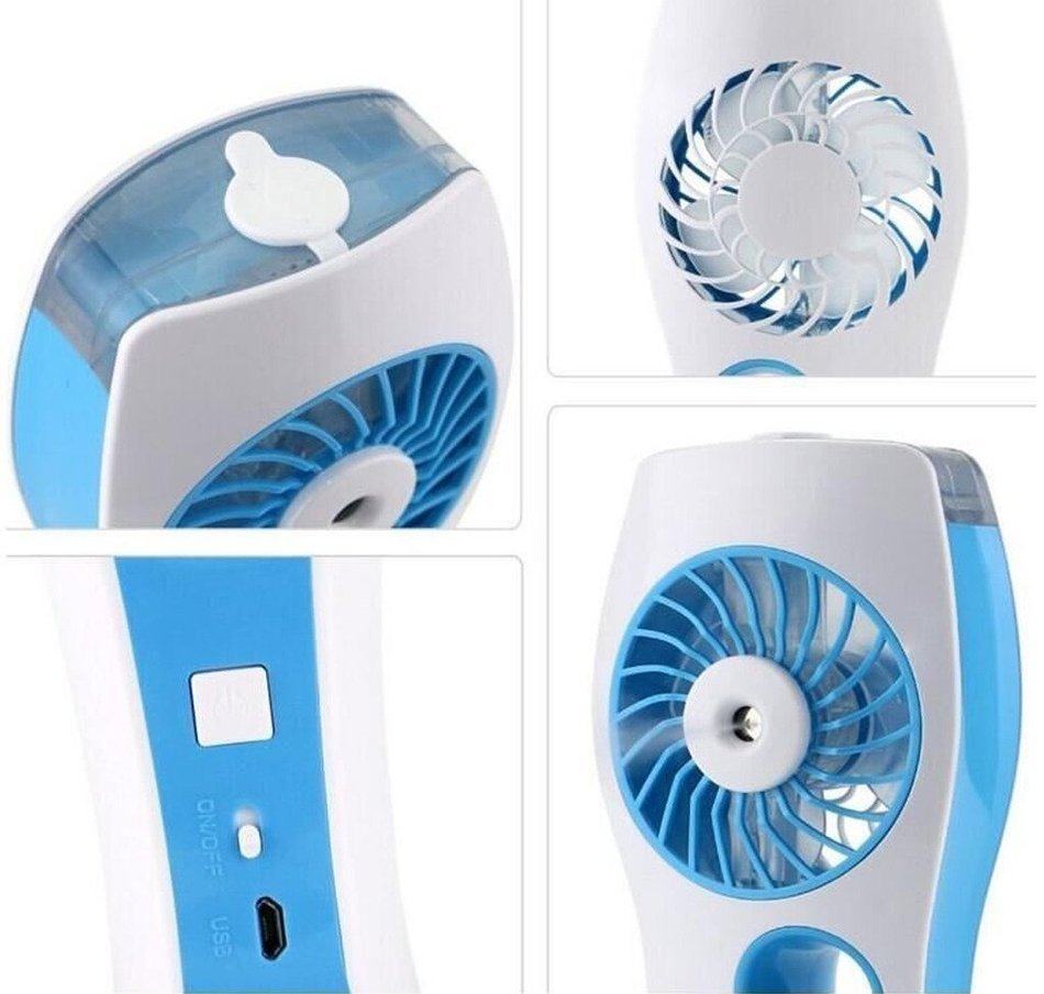 MADKING Portable Handheld Mini Fan with Mist Humidifier Battery Powered Personal Fan USB Rechargeable, Blue N4