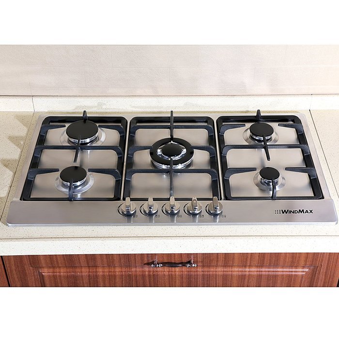 34" Stainless Steel Built-in Kitchen NG/LPG 5 Burner Gas Cooktop