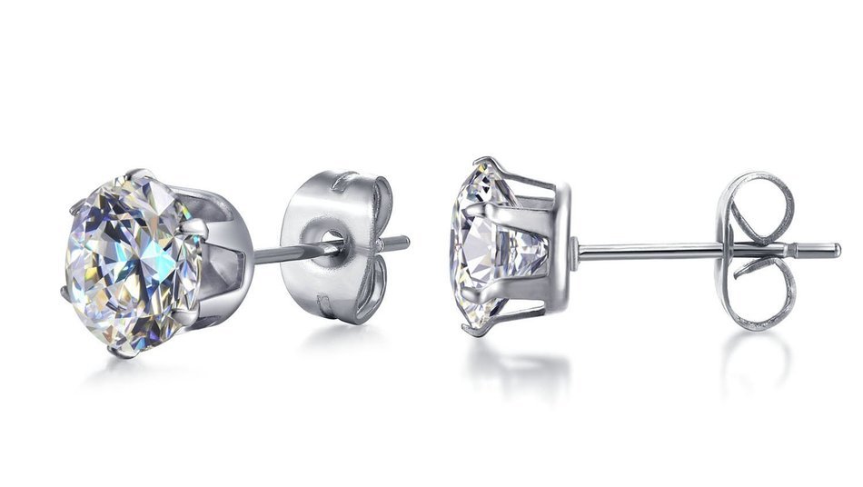 K&Q Fashion Jewelry Women's Stainless Steel Round Clear Cubic Zirconia Stud Earring (6 Pairs) N2