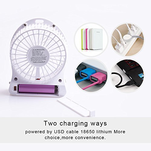 Portable Fan, KaiYeah 3 in 1 4 Vanes Mini USB Rechargeable Fan with Power Bank and Flashlight, Package with Wall... N15